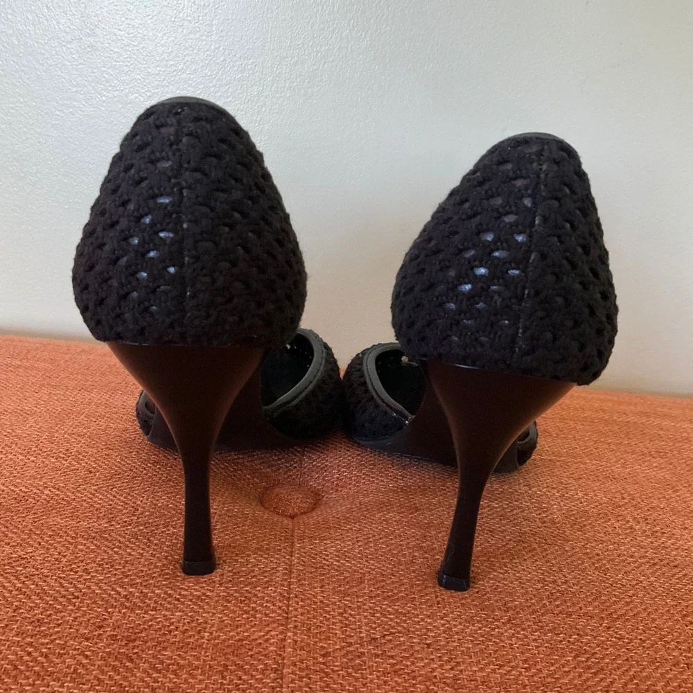 Vince Camuto Alandry Black Woven Textured D'Orsay Pointed Toe Stiletto Pumps 7.5